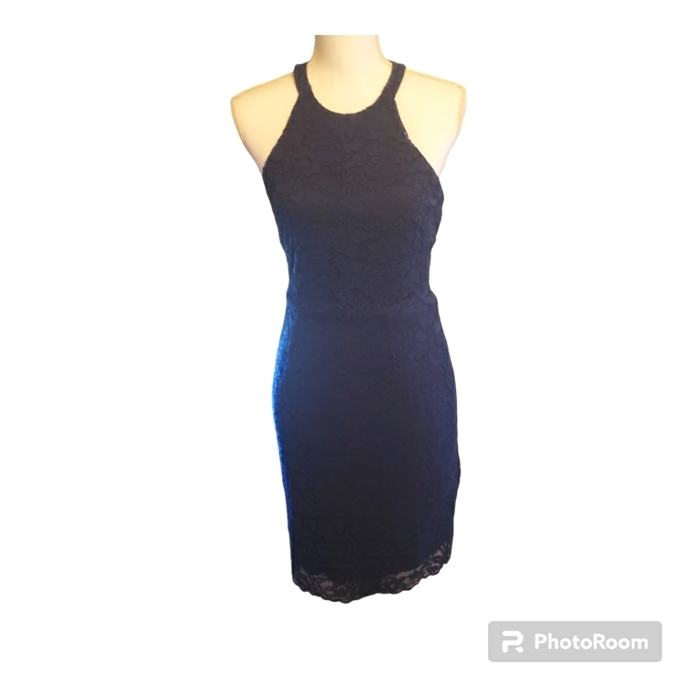 Dress Lacy Halter Sheath Navy Blue (4)